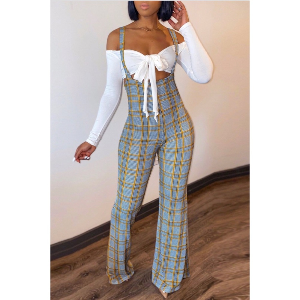 Plaid Print Off The Shoulder Two Piece Set